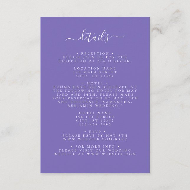Purple Wedding Enclosure Card (Front)