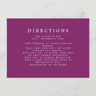 Purple Wedding Extra Info Directions  Enclosure Card