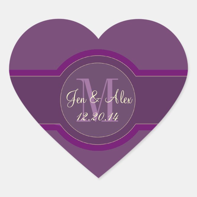 Purple Wedding Favour Stickers Heart Shaped (Front)