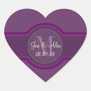 Purple Wedding Favour Stickers Heart Shaped