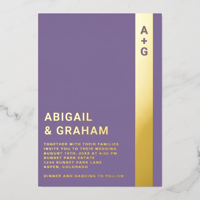 Purple Wedding Foil Invitation (Front)