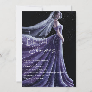 purple wedding gown bridal shower invitation