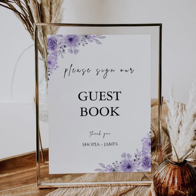 Purple Wedding Guest Book Sign Template (Purple Wedding Guest Book Sign Template)