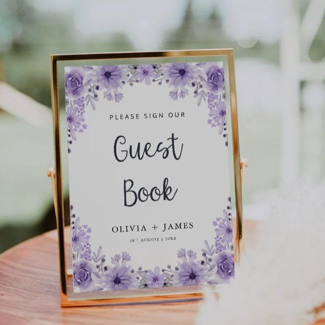 Purple Wedding Guest Book Sign Template (Purple Wedding Guest Book Sign Template)