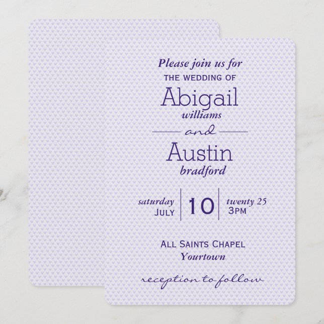 Purple Wedding Hearts Invitation (Front/Back)