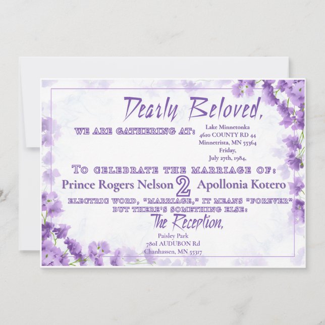 Purple Wedding Invitation – “Dearly Beloved” (Front)
