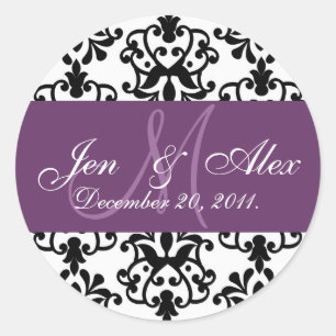 Purple Wedding Monogram Names Date Paisley Seal