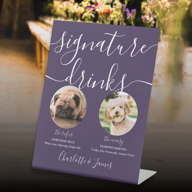 Purple Wedding Pet Dog Signature Drinks Pedestal Sign (Purple Wedding Pet Dog Signature Drinks Pedestal Sign)