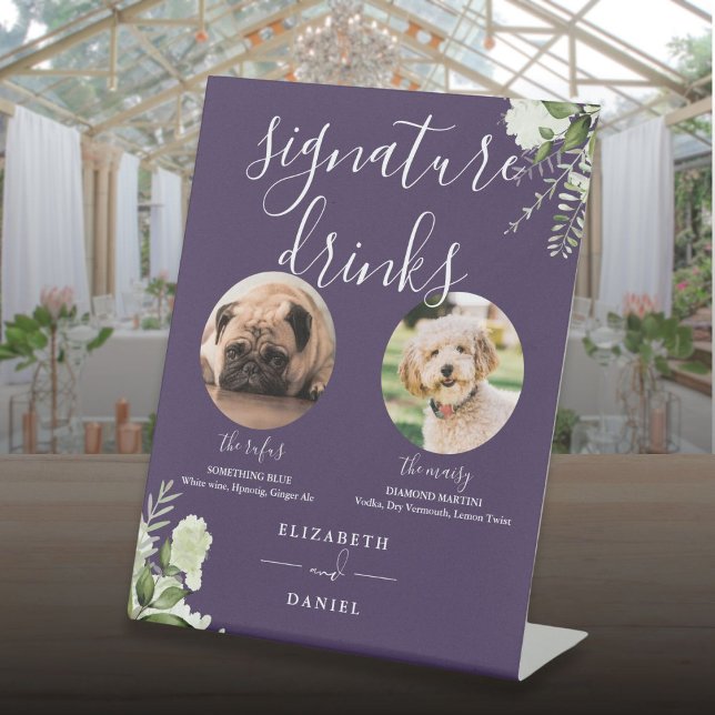 Purple Wedding Pet Dog Signature Drinks Pedestal Sign (Purple Wedding Pet Dog Signature Drinks Pedestal Sign)