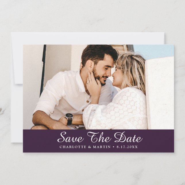 Purple Wedding Photo Save The Date Cards (Front)