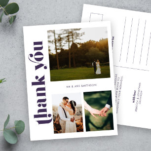 Purple Wedding Photo Thank You Postcard