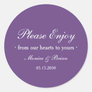 Purple Wedding Please Enjoy Favour Classic Round Sticker