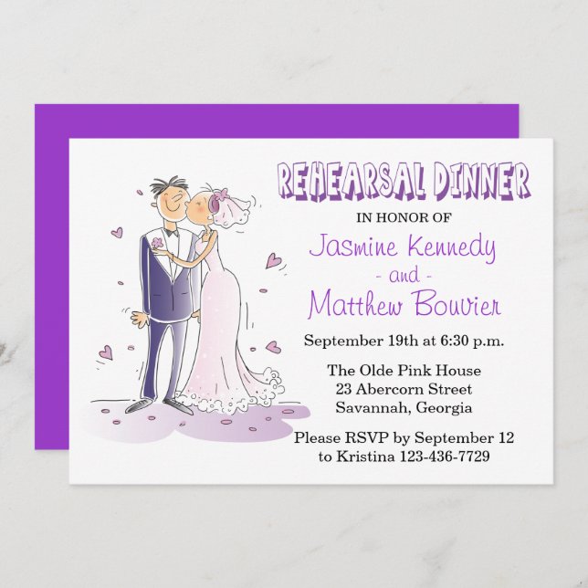 Purple Wedding Rehearsal Dinner Bride & Groom Invitation (Front/Back)
