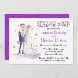 Purple Wedding Rehearsal Dinner Bride & Groom Invitation