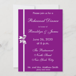 Purple Wedding Rehearsal Dinner Invitations Bow