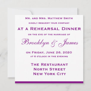Purple Wedding Rehearsal Dinner Invitations Bow