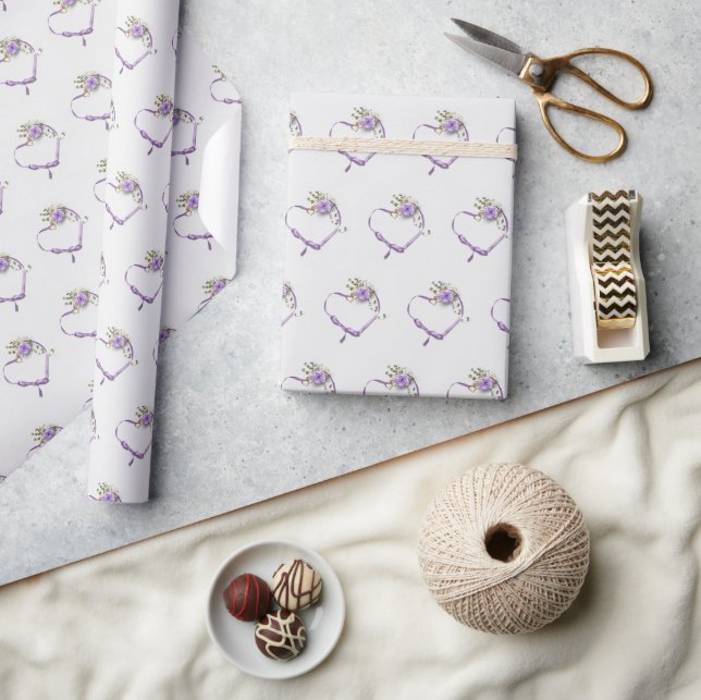 purple wedding ribbon heart wrapping paper (Crafts)