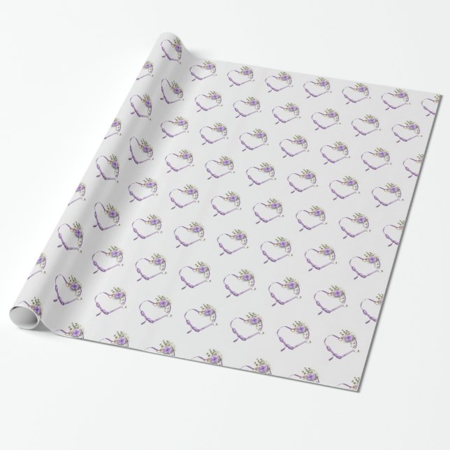 purple wedding ribbon heart wrapping paper (Unrolled)