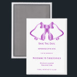 Purple Wedding Save The Date Magnet Bells Ribbon<br><div class="desc">Minimalist wedding save the date magnet bells design. Customise this purple coloured wedding save the date magnet with your wedding details. Should you require any help with customising then contact us through the link on this page. Purple bells design personalised wedding save the date magnet</div>
