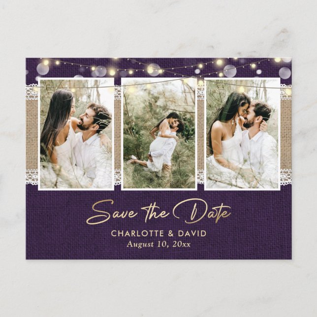 Purple Wedding Save The Date Photo Postcards (Front)