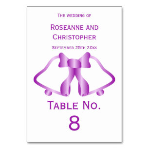 Purple Wedding Table Number Card Bells And Ribbon