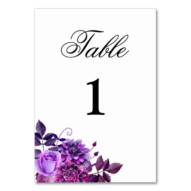 Purple wedding table number. Violet floral decor Table Number (Front)