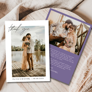 Purple Wedding Thank You Card Photo Minimalist