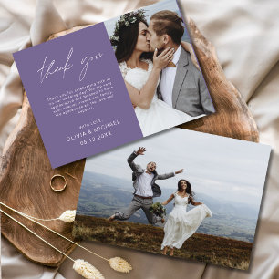 Purple Wedding Thank You Photo Minimalist Card
