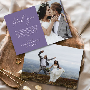 Purple Wedding Thank You Photo Minimalist Card