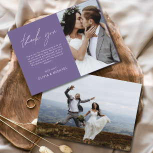 Purple Wedding Thank You Photo Simple Card