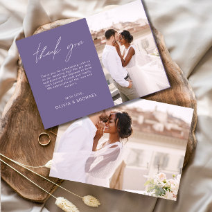 Purple Wedding Thank You Photo Simple Elegant Card