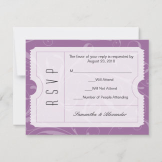 Purple Wedding Ticket RSVP Card