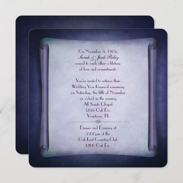 Purple Wedding Vow Renewal Scroll Invitation (Front/Back)