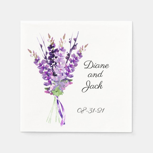 Purple Wedding Watercolor Lavender Napkin (Front)