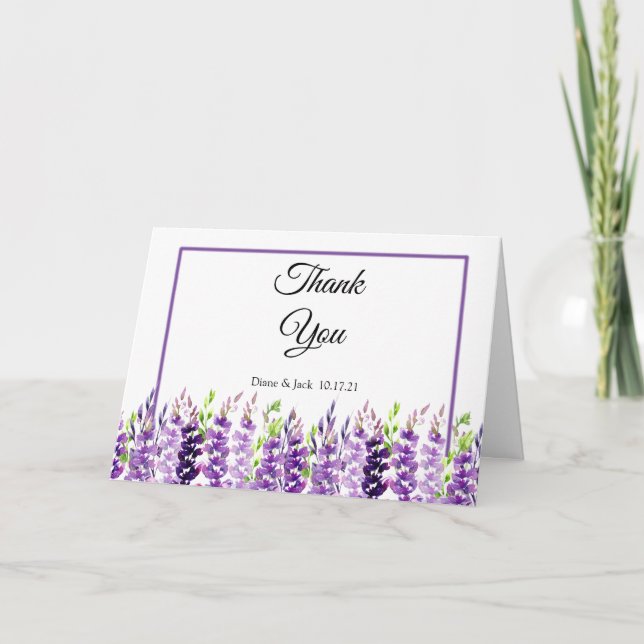 Purple Wedding Watercolor Lavender Thank You Cards (Front)