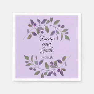 Purple Wedding Watercolor Leaf Napkin