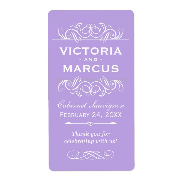 Purple Wedding Wine Bottle Monogram Favour (Front)