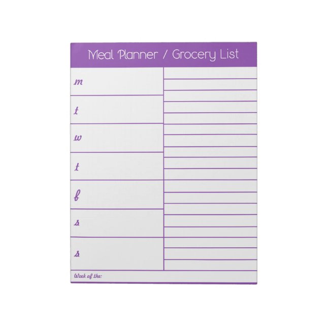Purple Weekly Meal Planner - Shopping List Notepad (Rotated)