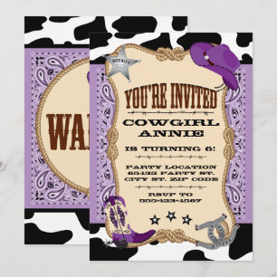 Purple Western, Cowgirl Birthday Party Invitation