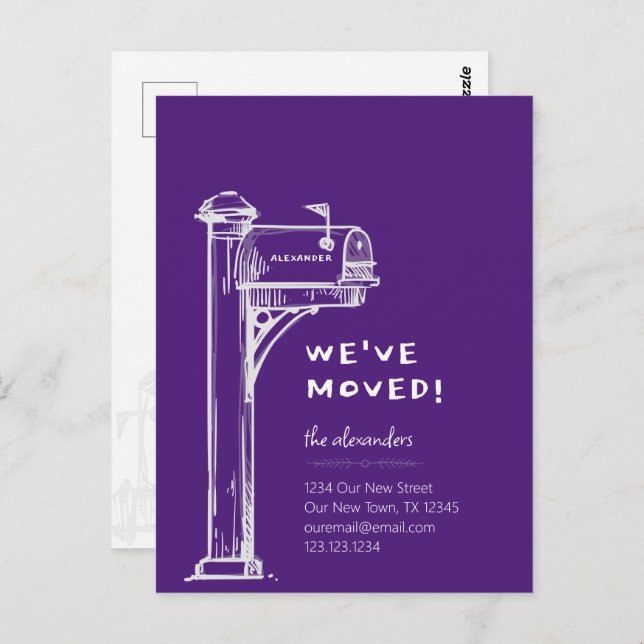 Purple We've Moved Distressed Mailbox Moving Postcard (Front/Back)