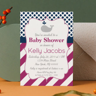 Purple Whale Baby Shower Invitation