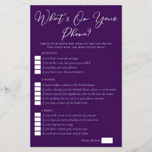 Purple What's On Your Phone Bridal Shower Game