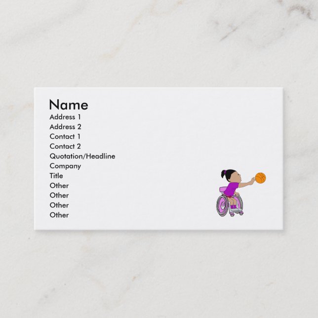 Purple wheelchair girl basketball business card (Front)