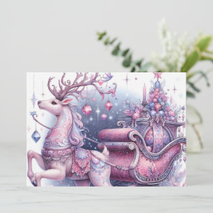 Purple Whimsical Christmas Reindeer Holiday Card