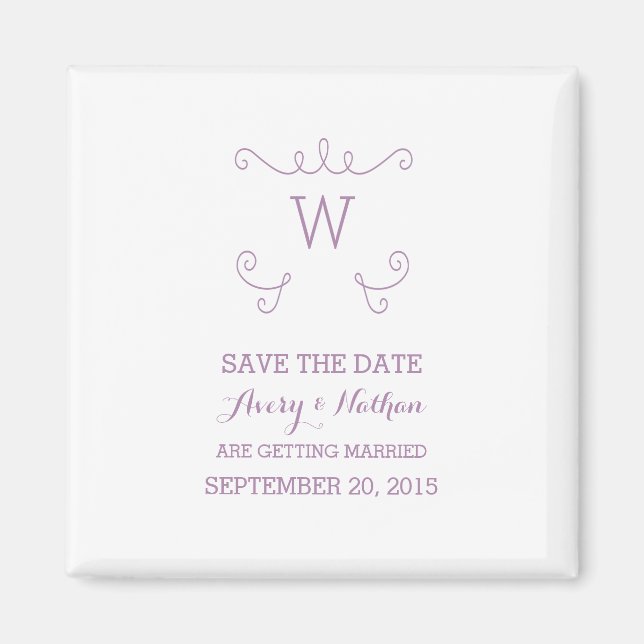 Purple Whimsical Flourish Save the Date Magnet (Front)