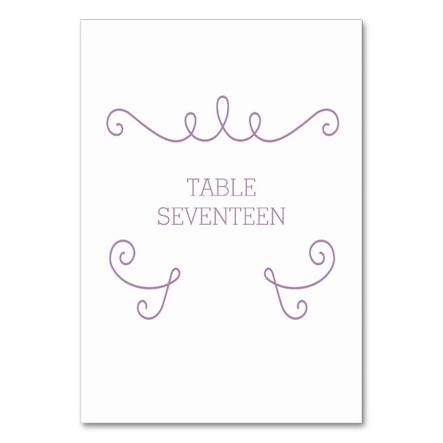 Purple Whimsical Flourish Table Card (Front)