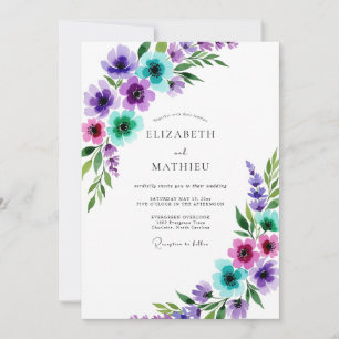 Purple Whimsical Watercolor Spring Wedding Invitation