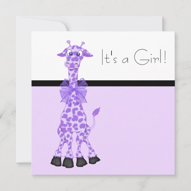 Purple Whimsy Giraffe Baby Girl Shower Invitation (Front)