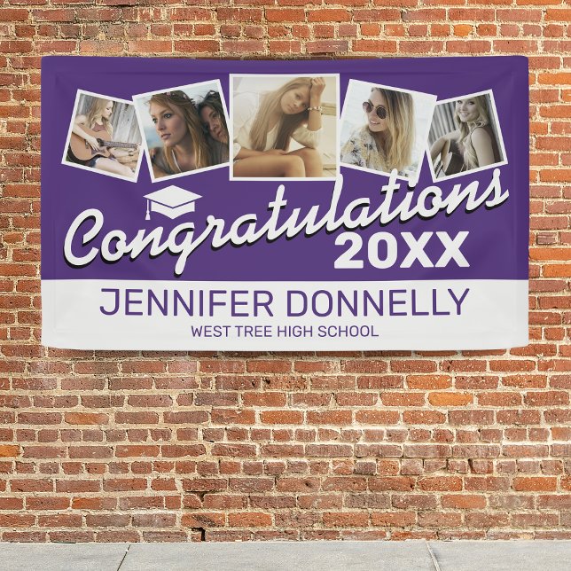 Purple White 2025 Photo Graduation Party Banner (Creator Uploaded)