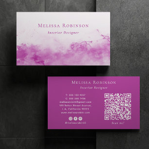 Purple & White Abstract Smoke QR Code Social Media Business Card